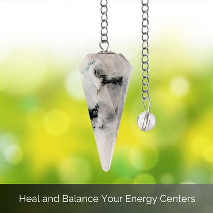 Rainbow Moonstone Pendulum Crystal Divination Tools — Dowsing Pendulum Crystal with Crystal Ball for Meditation, Chakra Healing, Energy Work, Reiki, and Crystal Grid
