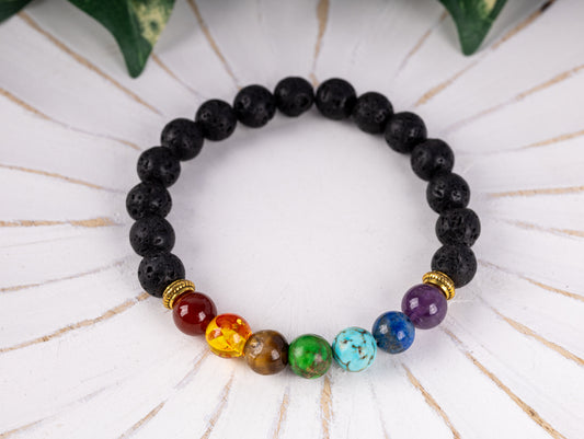 7 Chakra Bracelet for Women and Men with Lava Stones - Made with 7 Chakra Crystals and Healing Stones - Handmade Beaded Bracelets - Perfect Spiritual Gift and Meditation Accessories