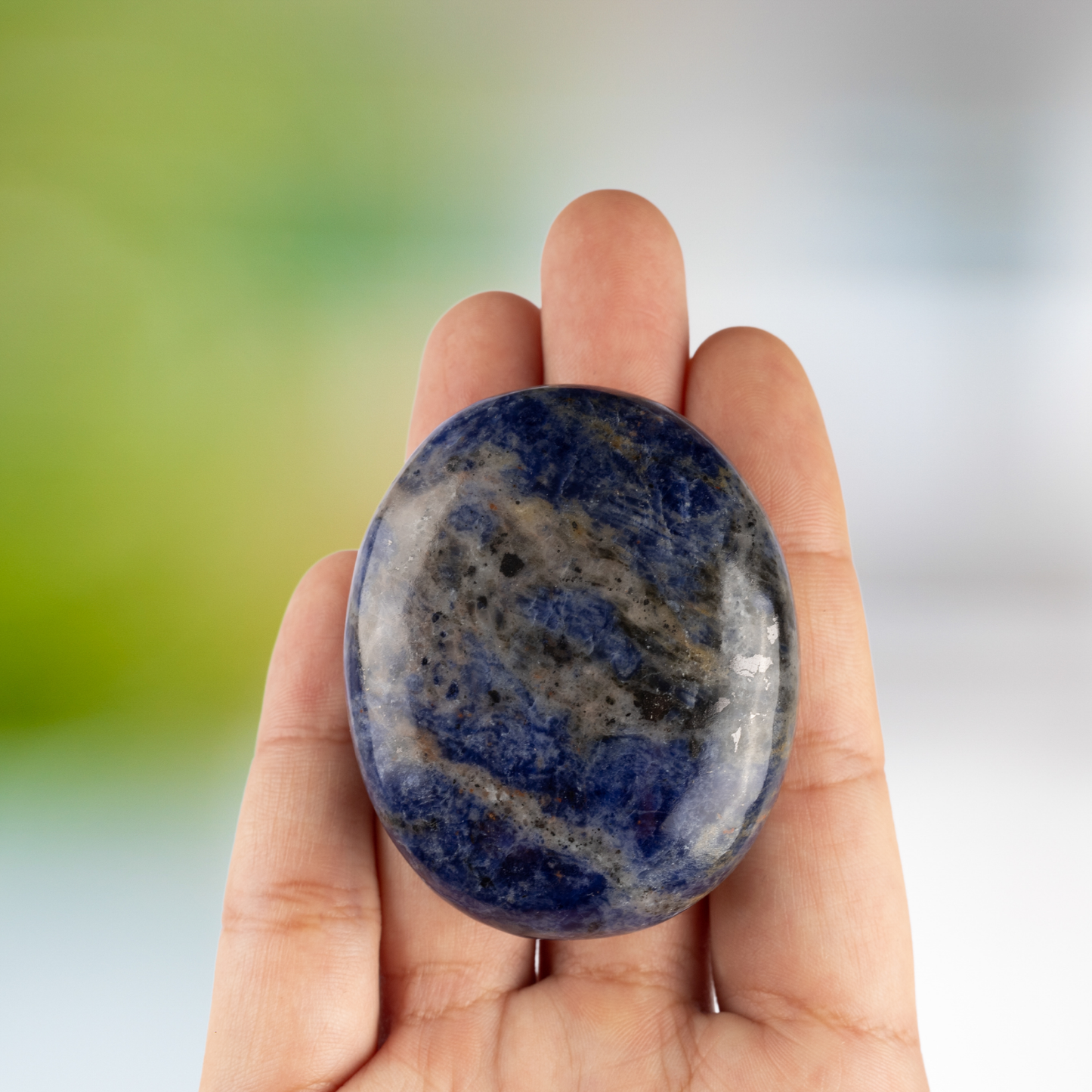 Sodalite Palm Stone Crystal - Natural Healing Stone for Anxiety Relief & Meditation - Polished Sodalite Worry Stone - Spiritual Gift