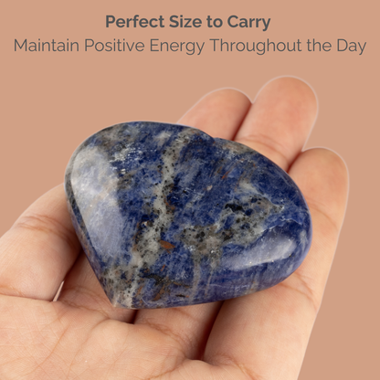 Sodalite Heart Palm Stone Crystal - Natural Healing Stone for Anxiety Relief & Meditation - Polished Sodalite Worry Stone - Spiritual Gift