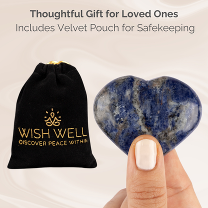 Sodalite Heart Palm Stone Crystal - Natural Healing Stone for Anxiety Relief & Meditation - Polished Sodalite Worry Stone - Spiritual Gift