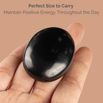 Shungite Palm Stone Crystal - Natural Healing Stone for Anxiety Relief & Meditation - Polished Shungite Worry Stone - Spiritual Gift