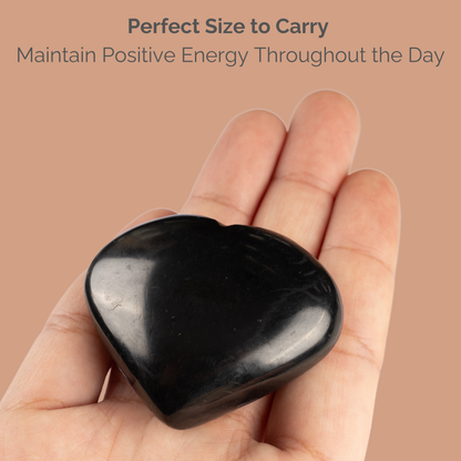 Shungite Heart Palm Stone Crystal - Natural Healing Stone for Anxiety Relief & Meditation - Polished Shungite Worry Stone - Spiritual Gift