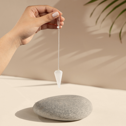Selenite Pendulum Crystal Divination Tools — Dowsing Pendulum Crystal with Crystal Ball for Meditation, Chakra Healing, Energy Work, Reiki, and Crystal Grid