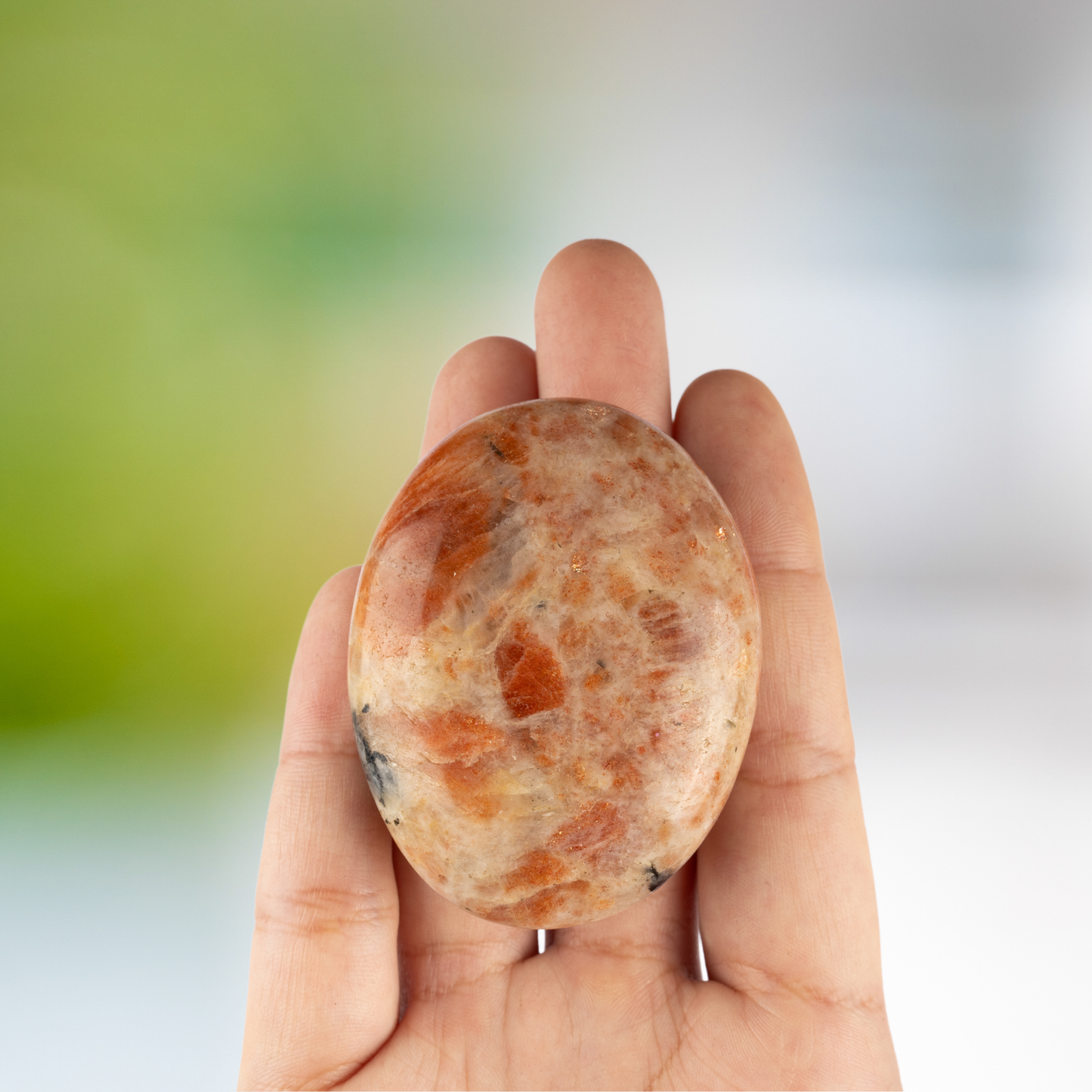 Sunstone Palm Stone Crystal - Natural Healing Stone for Anxiety Relief & Meditation - Polished Sunstone Worry Stone - Spiritual Gift