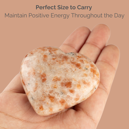 Sunstone Heart Palm Stone Crystal - Natural Healing Stone for Anxiety Relief & Meditation - Polished Sunstone Worry Stone - Spiritual Gift