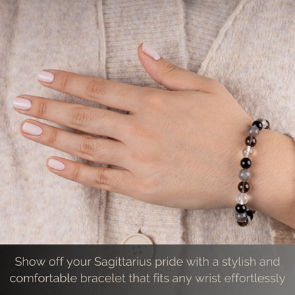 Sagittarius Zodiac Bracelet for Women or Men with Natural Smoky Quartz, Black Obsidian, Clear Quartz, and Labradorite Crystals and Healing Stones - Handmade Beaded Bracelet, Zodiac Gift for Birthday