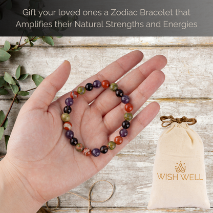 Scorpio Zodiac Bracelet for Women or Men with Natural  Amethyst, Smoky Quartz, Red Jasper, and Unakite Crystals and Healing Stones - Handmade Beaded Bracelet, Perfect Zodiac Gift for Birthday