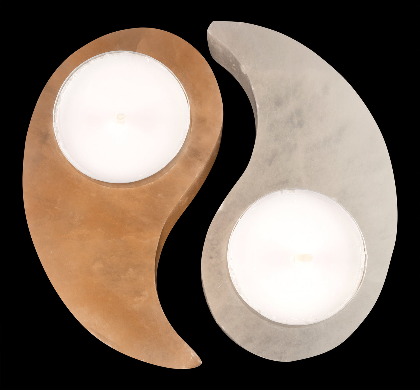 Selenite Tealight Candle Holder, 2 pc Ying Yang Selenite Crystal, Selenite Healing, Natural Selenite Tealight Gift, Spiritual & Reiki Decor