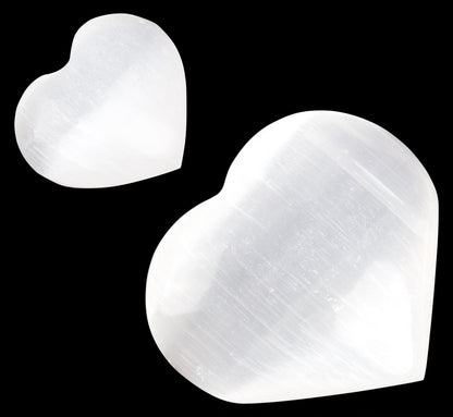 Selenite Crystal Hearts, Polished Selenite Palm Stone, Worry Stone, Crown Chakra, Cleansing Stone, Crown Chakra, Size 1.50" and 2.50”