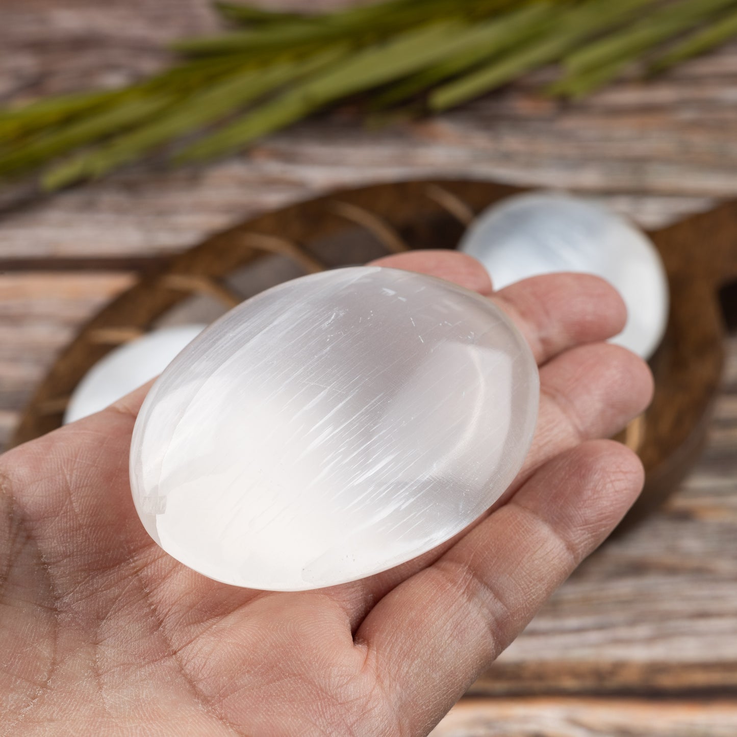 Polished Selenite Palm Stone, Selenite Pillow Stone, Worry Stone, Fidget Stone, Crown Chakra, Cleansing, Soap shape, Size 1.50" and 2.50”