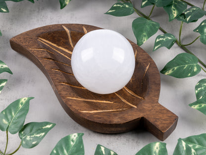 Selenite Sphere Crystal 3.14" with 4" Wooden Stand - Healing Crystals and Meditation Accessories for Spiritual Room Decor, Protection Crystals and Energy Healing - Crystal Decor Spiritual Gift