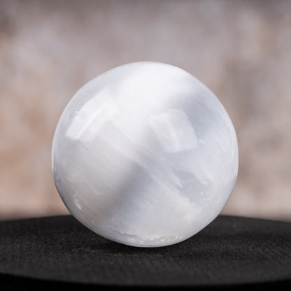 Selenite Sphere Crystal 3.14" with 4" Wooden Stand - Healing Crystals and Meditation Accessories for Spiritual Room Decor, Protection Crystals and Energy Healing - Crystal Decor Spiritual Gift