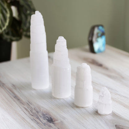 Selenite Towers, Mini Selenite Tower, Selenite, Charging Selenite, Charging Stone, Dream Stone, Crown Chakra, Meditation, 2.5", 4", 6" or 8"