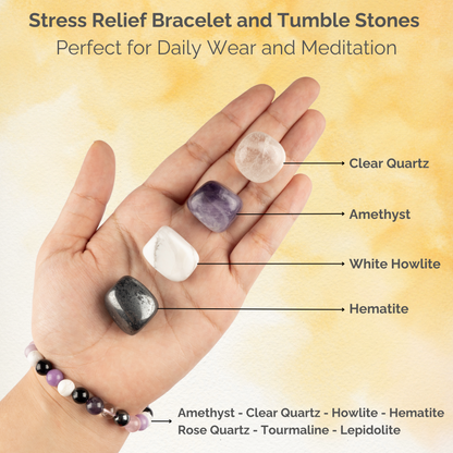 Stress Relief Manifestation Crystal Bracelet & Tumbled Crystals, Healing Crystal Set,  Energy Crystals, Intention Bracelet Crystal Kit