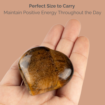 Tiger Eye Heart Palm Stone Crystal - Natural Healing Stone for Anxiety Relief & Meditation - Polished Tiger Eye Worry Stone - Spiritual Gift