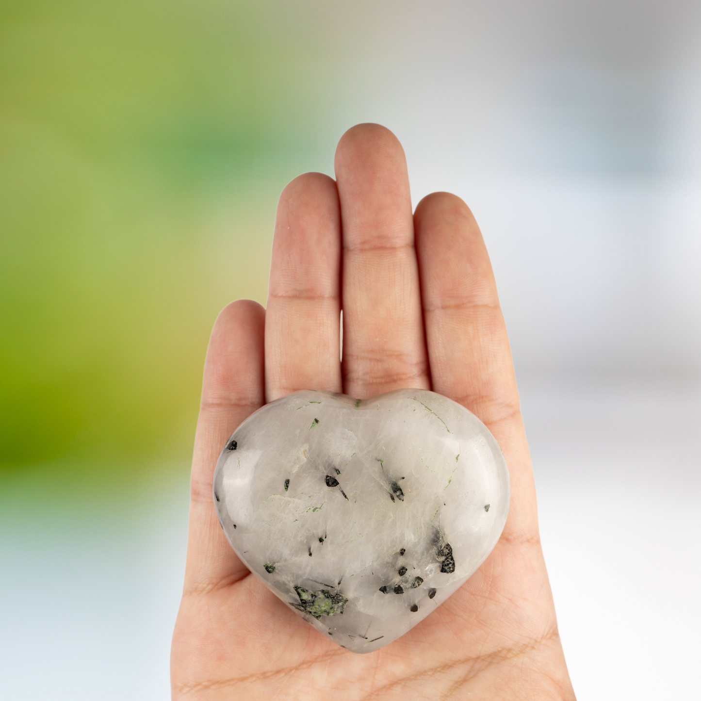 Tourmalinated Quartz Heart Palm Stone Crystal - Natural Healing Stone for Anxiety Relief & Meditation - Polished Tourmalinated Quartz Worry Stone - Spiritual Gift