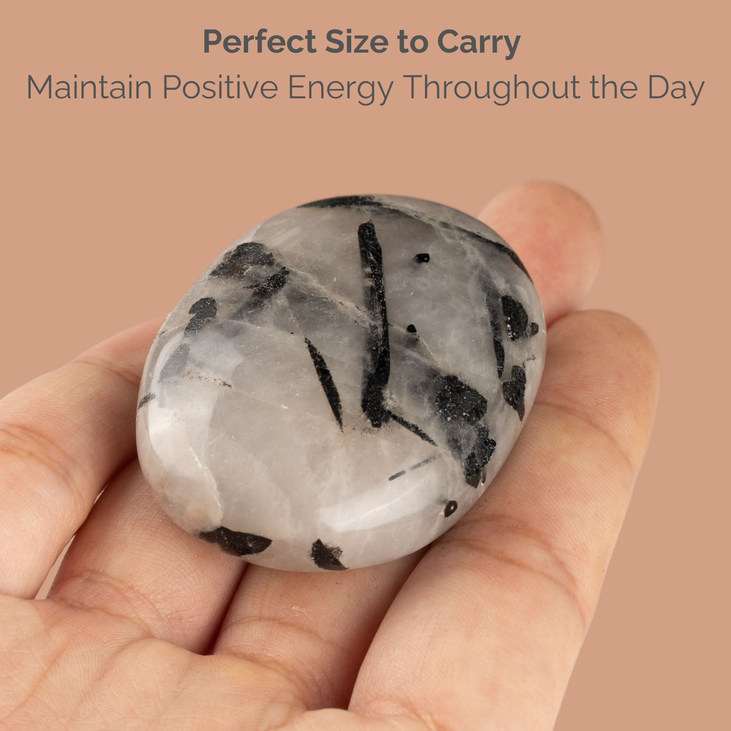 Tourmalinated Quartz Palm Stone Crystal - Natural Healing Stone for Anxiety Relief & Meditation - Polished Crystal Stone- Spiritual Gift