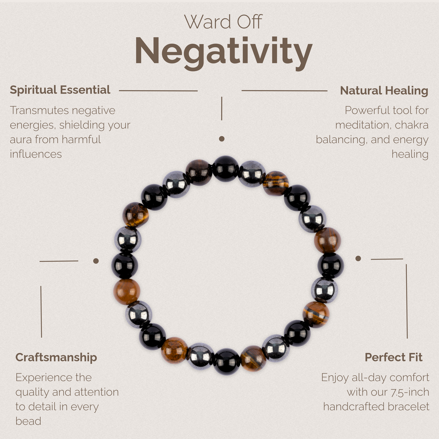 Triple Protection & Grounding Bracelet for Women & Men with Black Obsidian, Tiger’s Eye, and Hematite Crystals and Healing Stones - Natural Handmade Beaded Bracelets - Crystal Bracelet for Spiritual Gifts