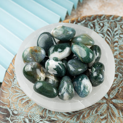 Moss Agate Crystal Tumble Stone - Authentic Polished Stone for Meditation, Spiritual Gifts, Chakra Healing, Reiki, & Energy Work