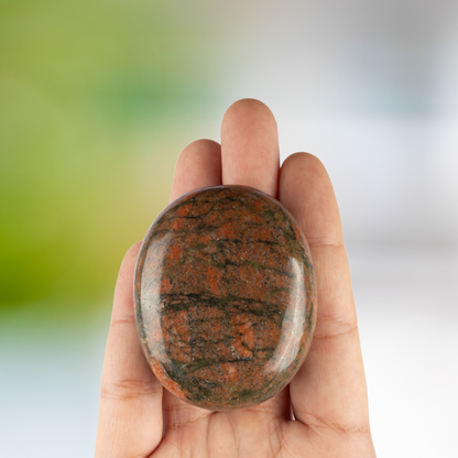 Unakite Palm Stone Crystal - Natural Healing Stone for Anxiety Relief & Meditation - Polished Unakite Worry Stone - Spiritual Gift