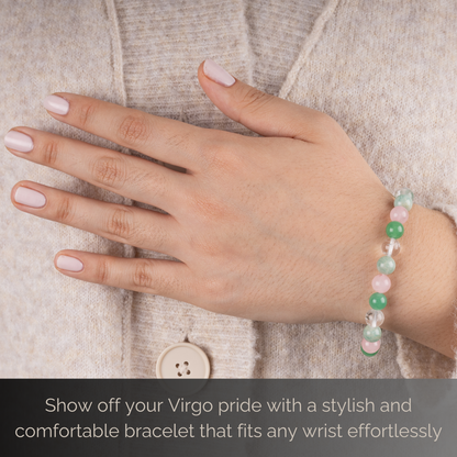 Virgo Zodiac Bracelet for Women or Men with Natural Amazonite, Clear Quartz, Green Aventurine, and Rose Quartz Crystals and Healing Stones - Handmade Beaded Bracelet, Perfect Zodiac Gift for Birthday