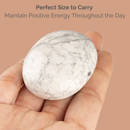 Howlite Palm Stone Crystal - Natural Healing Stone for Anxiety Relief & Meditation - Polished Howlite Worry Stone - Spiritual Gift