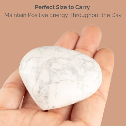 Howlite Heart Palm Stone Crystal - Natural Healing Stone for Anxiety Relief & Meditation - Polished Howlite Worry Stone - Spiritual Gift