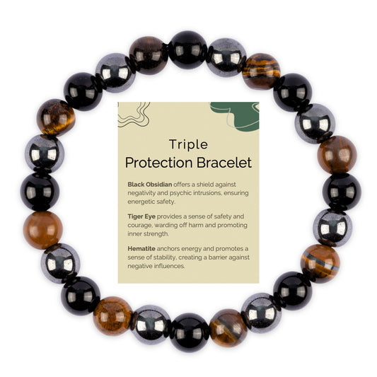 Triple Protection & Grounding Bracelet for Women & Men with Black Obsidian, Tiger’s Eye, and Hematite Crystals and Healing Stones - Natural Handmade Beaded Bracelets - Crystal Bracelet for Spiritual Gifts