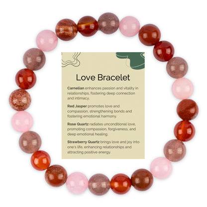 Love & Compassion Bracelet for Women & Men with Carnelian, Red Jasper, Rose Quartz, and Strawberry Quartz Crystals and Healing Stones - Handmade Beaded Bracelets, Crystal Bracelet for Spiritual Gifts