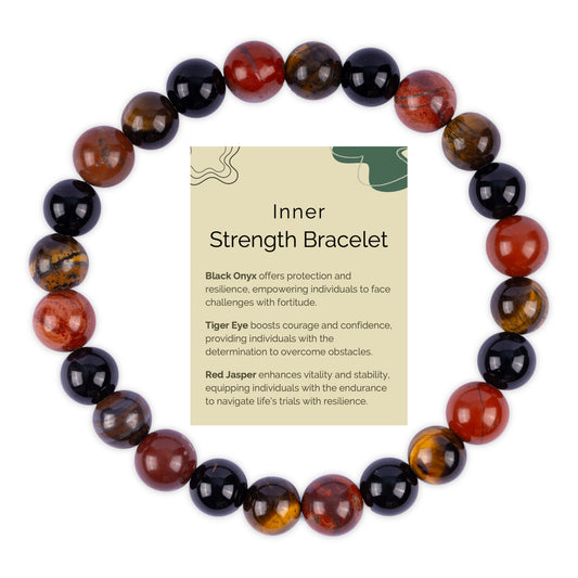 Inner Strength Bracelet for Women and Men with Black Onyx, Tiger’s Eye, and Red Jasper Crystals and Healing Stones - Natural Handmade Beaded Bracelets, Crystal Bracelet for Spiritual Gifts