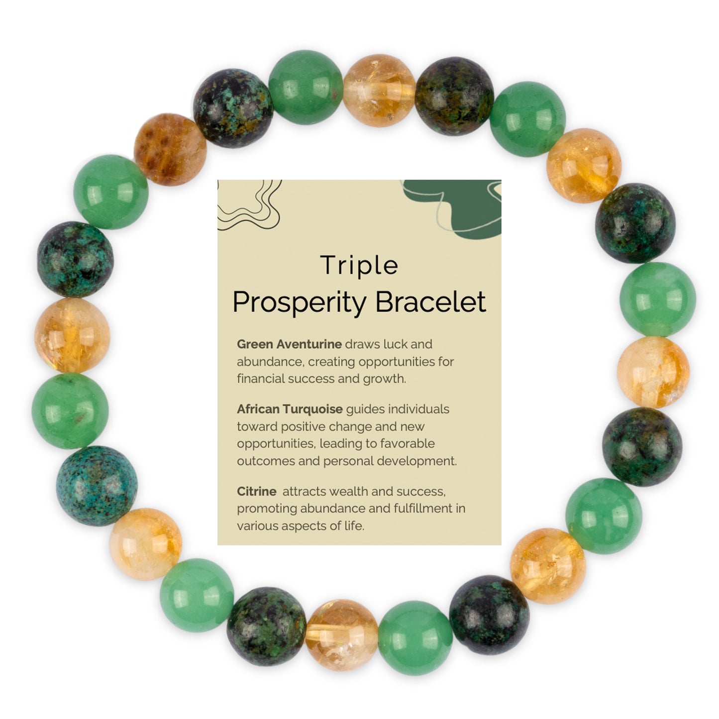 Prosperity and Abundance Bracelet for Women and Men with Green Aventurine, African Turquoise, and Citrine Crystals and Healing Stones - Natural Handmade Beaded Bracelet, Crystal Bracelet for Spiritual Gifts