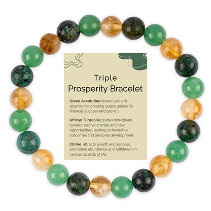 Prosperity and Abundance Bracelet for Women and Men with Green Aventurine, African Turquoise, and Citrine Crystals and Healing Stones - Natural Handmade Beaded Bracelet, Crystal Bracelet for Spiritual Gifts