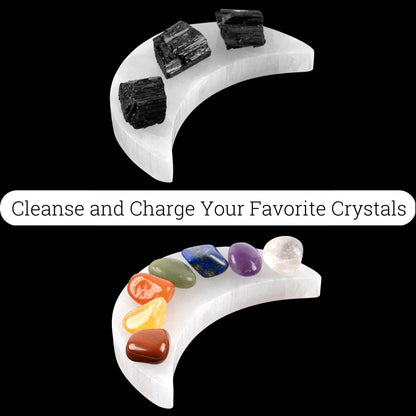Selenite Moon Plate, Flat Crystal Plate, Crystal Stone Holder, Natural Selenite Gift, Crystal Decor, Choose Size