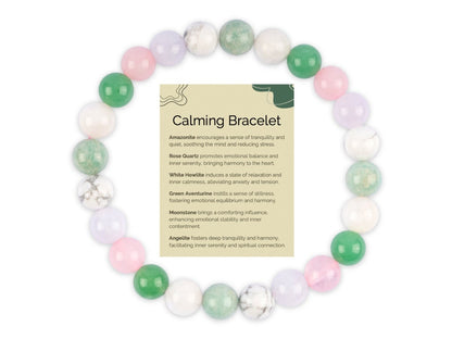 Calm and Peace Bracelet for Women and Men with Amazonite, Rose Quartz, White Howlite, Green Aventurine, Moonstone, Angelite Crystals and Healing Stones - Natural Handmade Beaded Bracelets