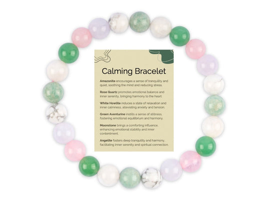 Calm and Peace Bracelet for Women and Men with Amazonite, Rose Quartz, White Howlite, Green Aventurine, Moonstone, Angelite Crystals and Healing Stones - Natural Handmade Beaded Bracelets