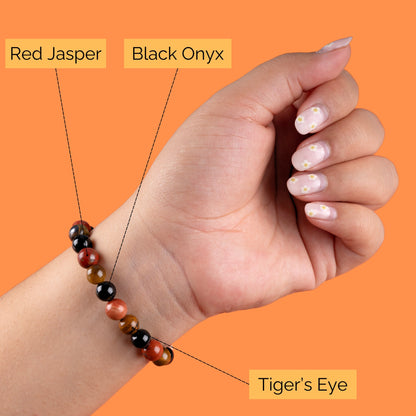 Inner Strength Bracelet for Women and Men with Black Onyx, Tiger’s Eye, and Red Jasper Crystals and Healing Stones - Natural Handmade Beaded Bracelets, Crystal Bracelet for Spiritual Gifts