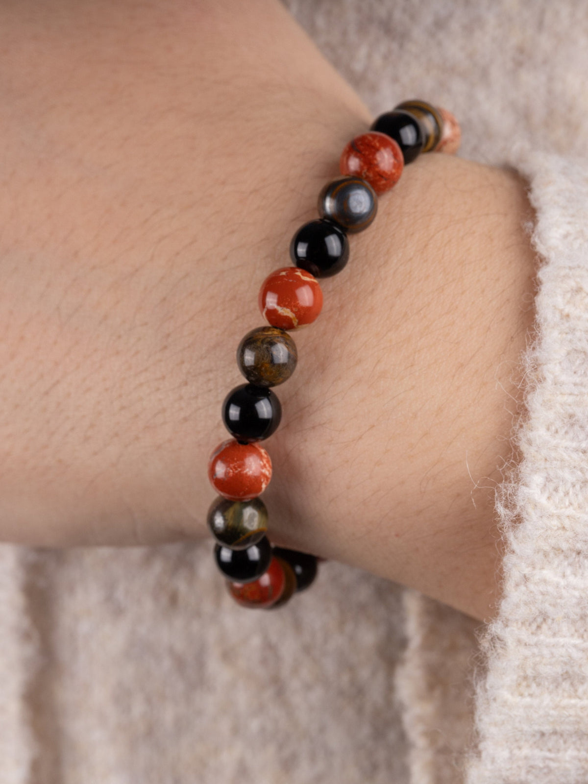 Inner Strength Bracelet for Women and Men with Black Onyx, Tiger’s Eye, and Red Jasper Crystals and Healing Stones - Natural Handmade Beaded Bracelets, Crystal Bracelet for Spiritual Gifts