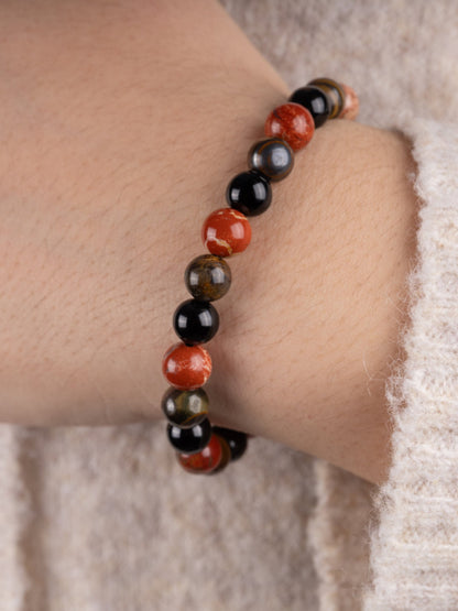 Inner Strength Bracelet for Women and Men with Black Onyx, Tiger’s Eye, and Red Jasper Crystals and Healing Stones - Natural Handmade Beaded Bracelets, Crystal Bracelet for Spiritual Gifts