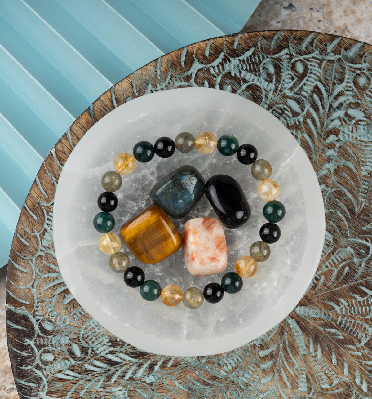 Leo Zodiac Crystal Bracelet and Tumbled Crystals, Birthstone Crystal Set, Zodiac Crystal Gift, Healing Crystal Set, Birthday Crystal Set