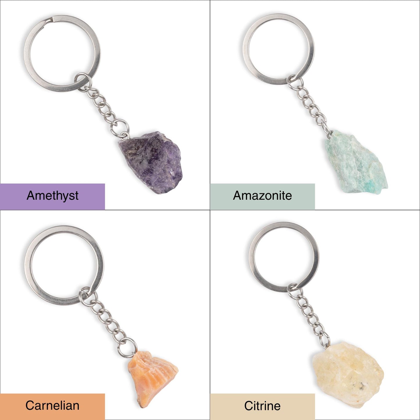 Raw Crystal Stone Keychain, Natural Healing Crystal Keyring for Energy, Protection & Positivity, Crystal Accessory Gift for Her or Him