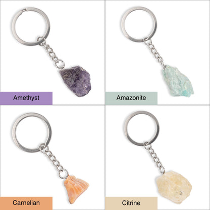 Raw Crystal Stone Keychain, Natural Healing Crystal Keyring for Energy, Protection & Positivity, Crystal Accessory Gift for Her or Him