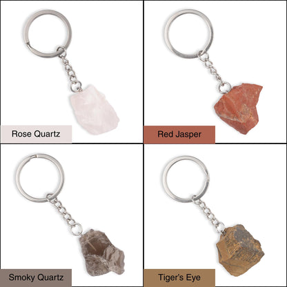 Raw Crystal Stone Keychain, Natural Healing Crystal Keyring for Energy, Protection & Positivity, Crystal Accessory Gift for Her or Him