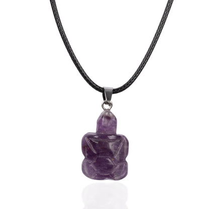 Turtle Pendant Crystal Necklace with 18" Black Cord, Natural Healing Crystal Jewelry Gift, Amethyst, Rose Quartz, Lapis Lazuli, Red Jasper