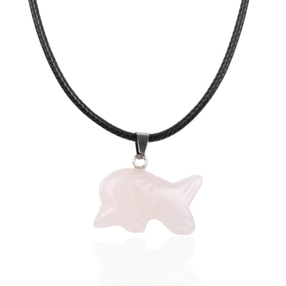 Dolphin Pendant Crystal Necklace with 18" Black Cord, Natural Healing Crystal Jewelry Gift, Amethyst, Rose Quartz, Lapis Lazuli, Red Jasper