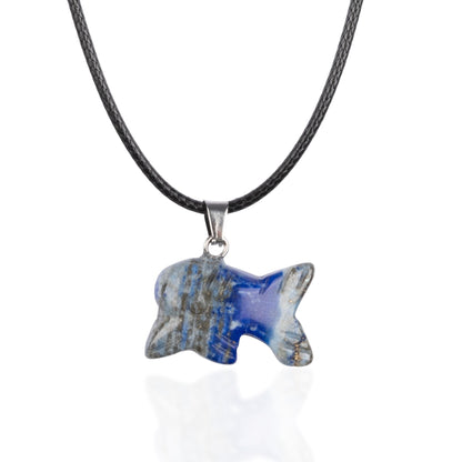Dolphin Pendant Crystal Necklace with 18" Black Cord, Natural Healing Crystal Jewelry Gift, Amethyst, Rose Quartz, Lapis Lazuli, Red Jasper