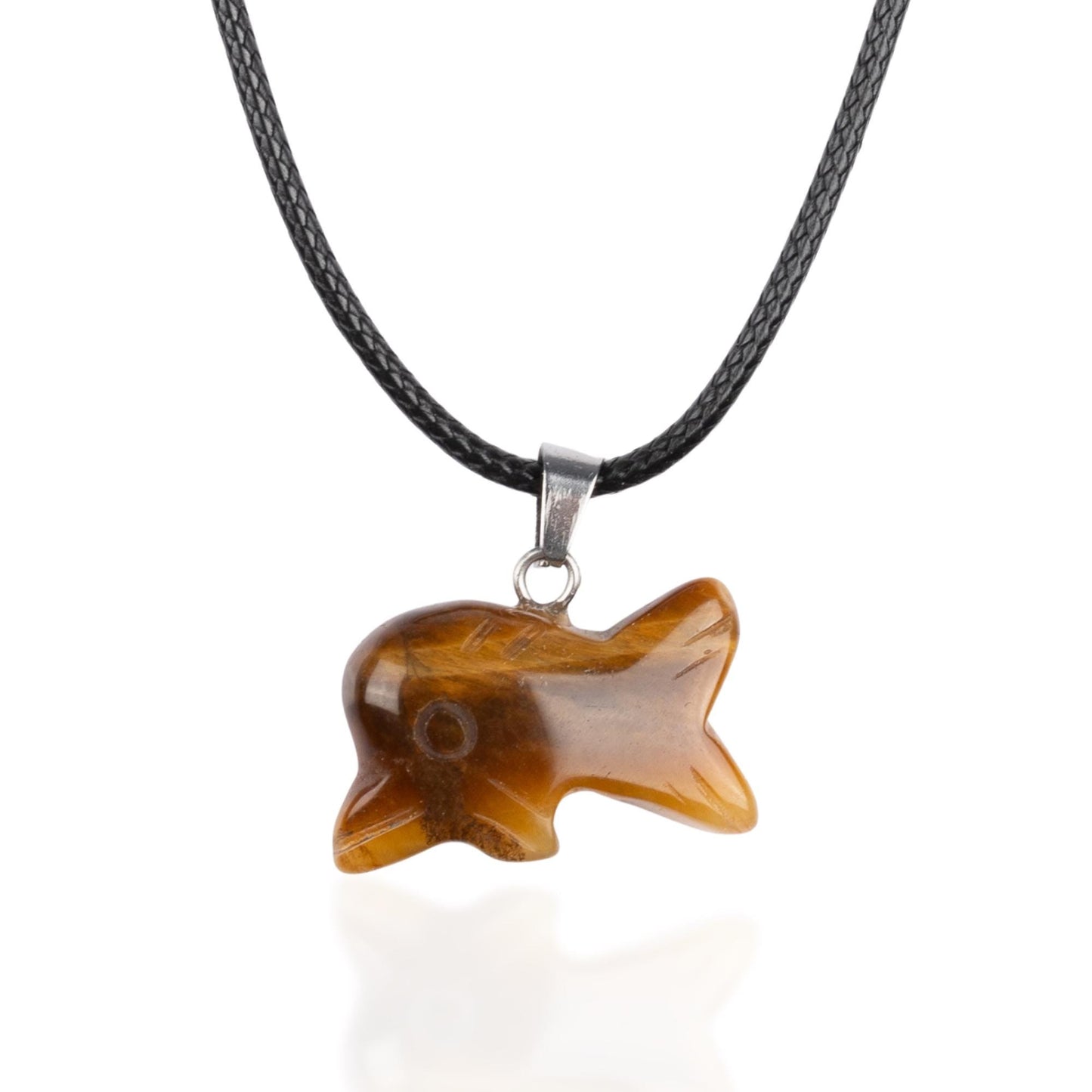 Dolphin Pendant Crystal Necklace with 18" Black Cord, Natural Healing Crystal Jewelry Gift, Amethyst, Rose Quartz, Lapis Lazuli, Red Jasper