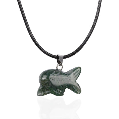 Dolphin Pendant Crystal Necklace with 18" Black Cord, Natural Healing Crystal Jewelry Gift, Amethyst, Rose Quartz, Lapis Lazuli, Red Jasper
