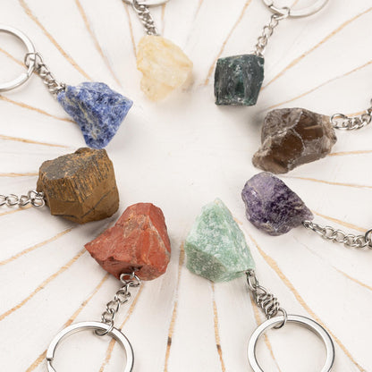 Raw Crystal Stone Keychain, Natural Healing Crystal Keyring for Energy, Protection & Positivity, Crystal Accessory Gift for Her or Him