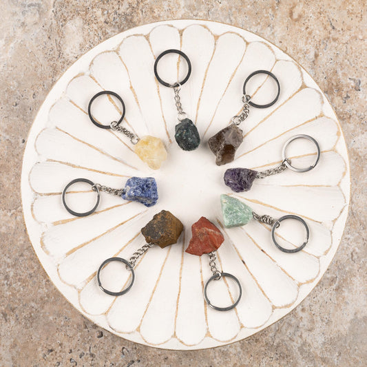 Raw Crystal Stone Keychain, Natural Healing Crystal Keyring for Energy, Protection & Positivity, Crystal Accessory Gift for Her or Him